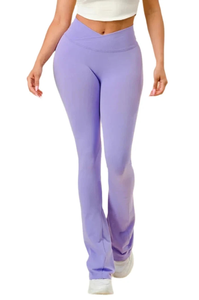 V Shape Flare Leggings Black/Perry Blue/Lavender