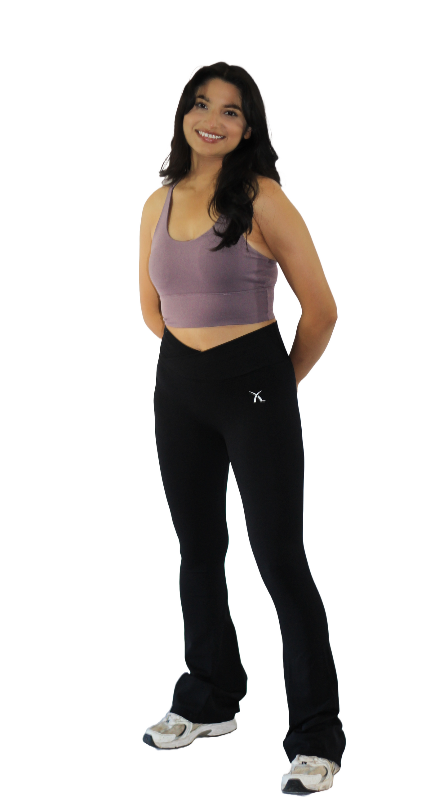 V Shape Flare Leggings Black/Perry Blue/Lavender