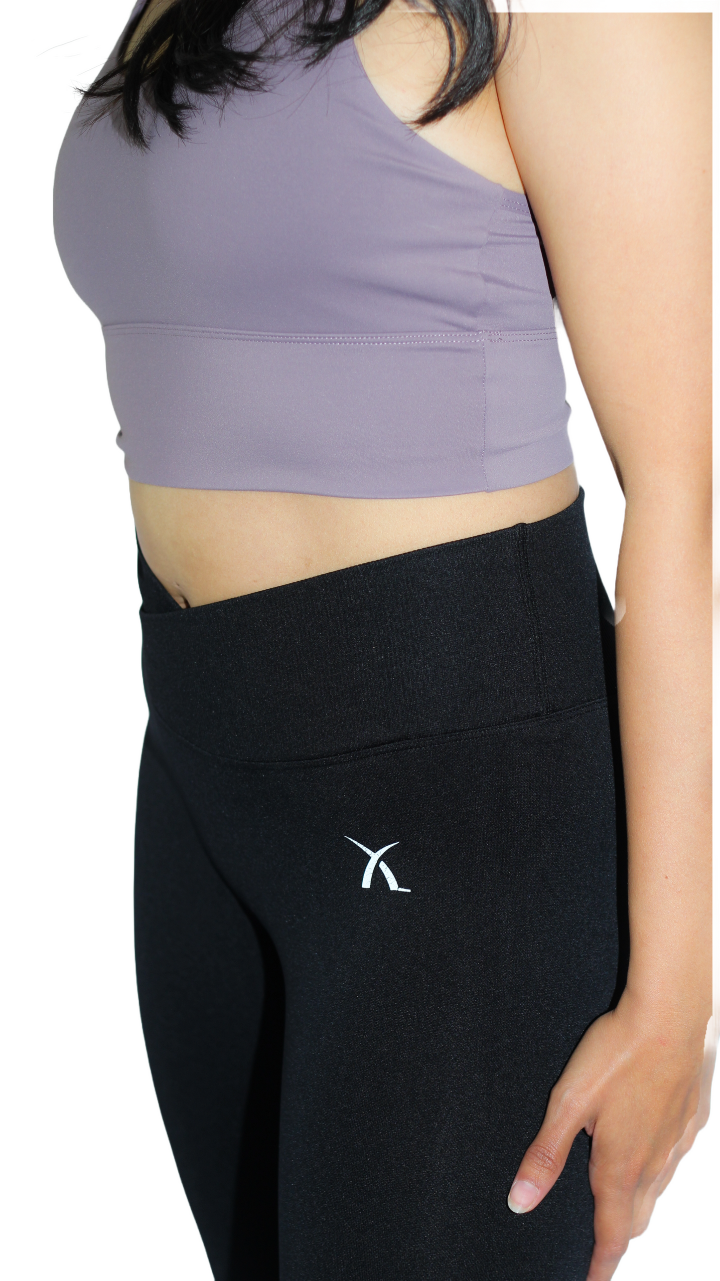 V Shape Flare Leggings Black/Perry Blue/Lavender