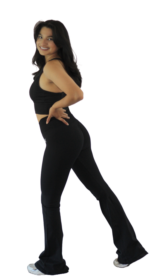 Seamless High Waisted Flare Leggings - Black/Midnight Blue