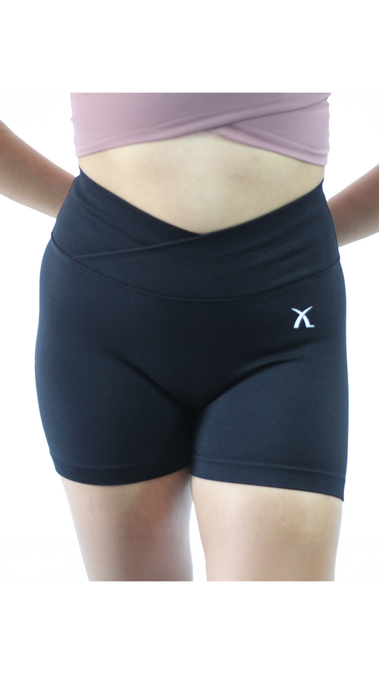 V Cross Waist Work-out Shorts - Black